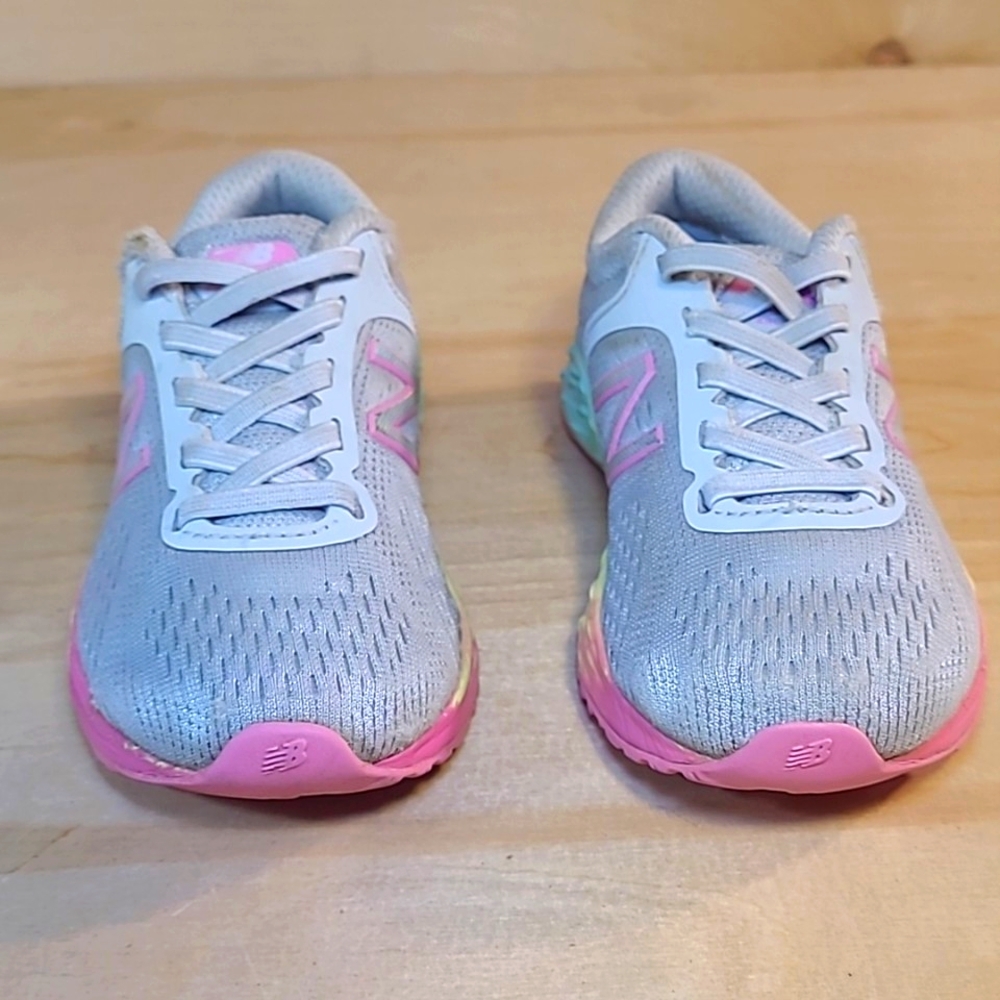 New Balance Fresh Foam Arishi Gray and Pink Kids No Tie Slip On Sneakers - Picture 3 of 10
